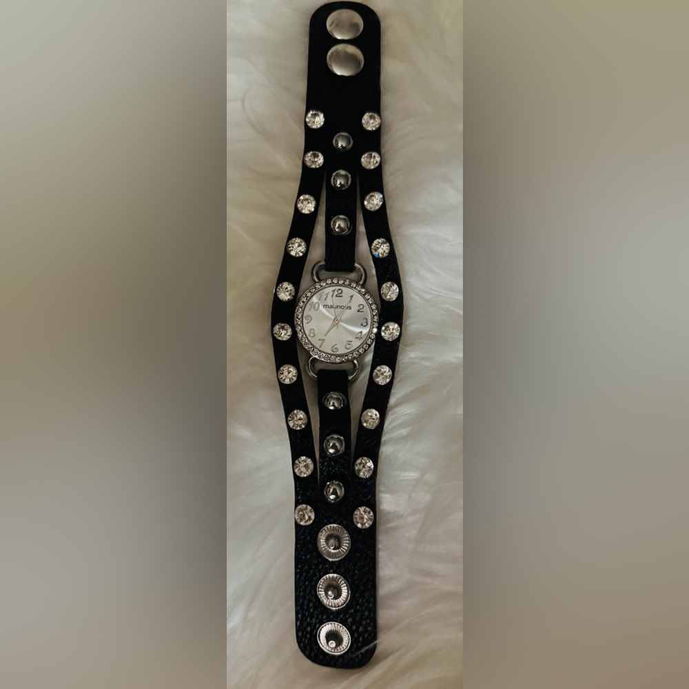 Maurices Black and Silver Studded Wrap Watch